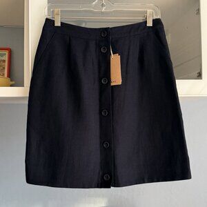 A.P.C. Liada Button Front Woven Linen/Cotton Mini Skirt Navy Blue Size 38